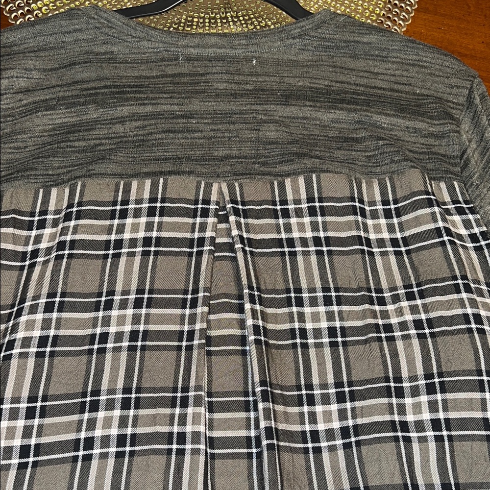 Single Thread Plaid Mixed Media Tunic with Plaid Accents 2x